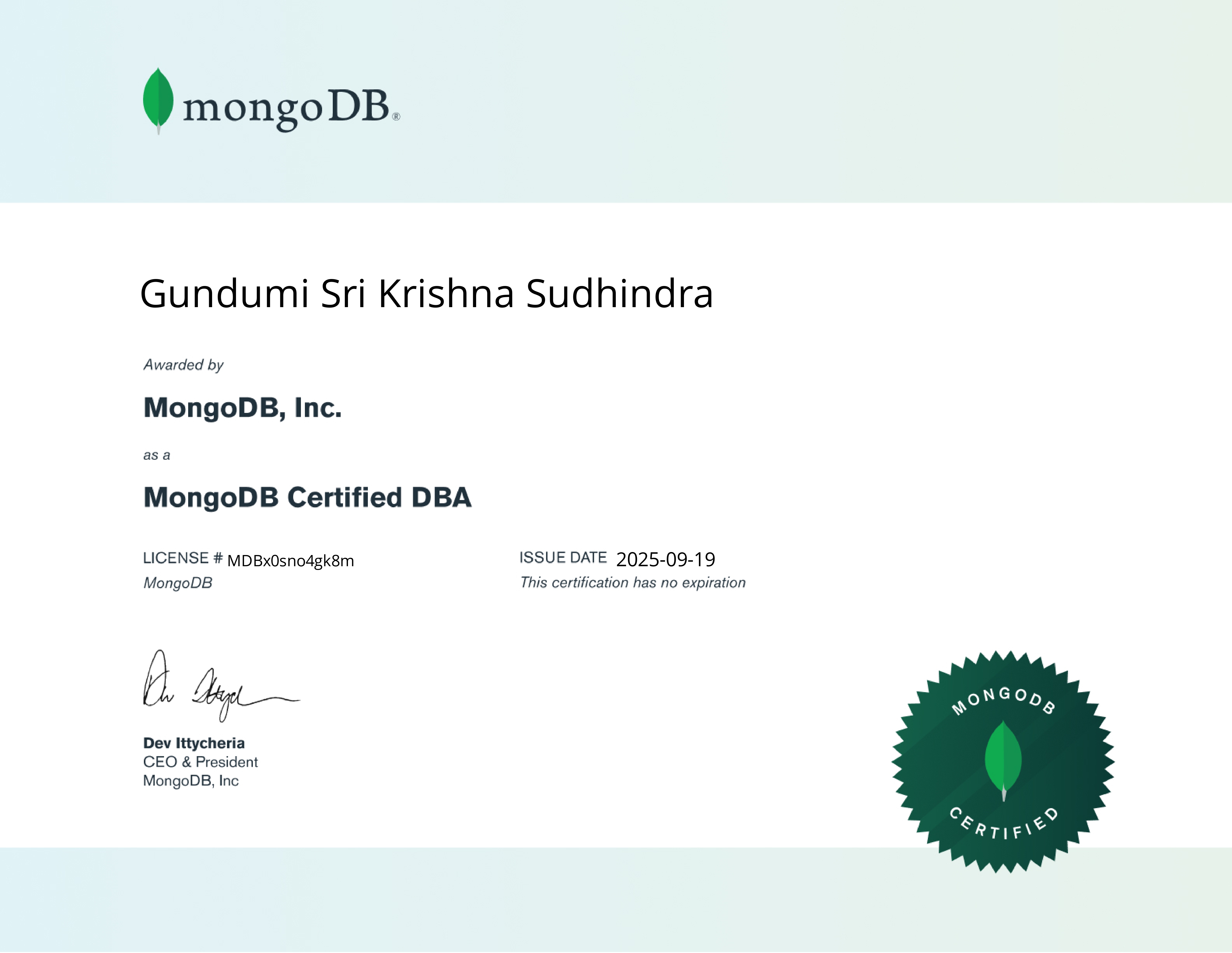 MongoDB Associate Database Administrator Certificate